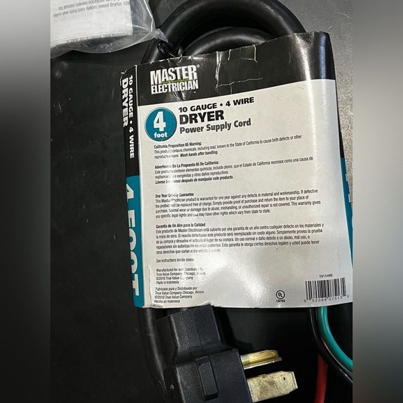 10 Guage - 4 wire‎ Dryer Supply Cord - Picture 4 of 5
